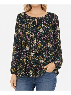 Old Navy Women’s Black Floral Long-Sleeve Peasant Top
